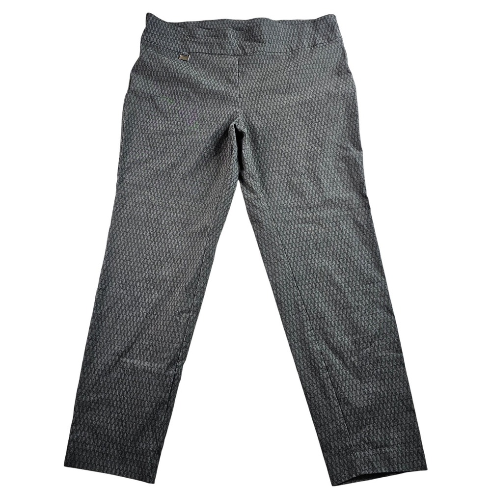 Women's Pants Size 34W Gray Geometric Pattern Straight Leg Stretch Casual‎
